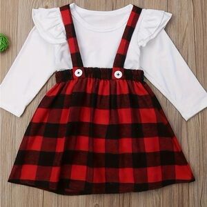 Holiday Plaid Outfit Long Sleeve Romper Skirt 2PCS Set size 2T, 3T, 4T